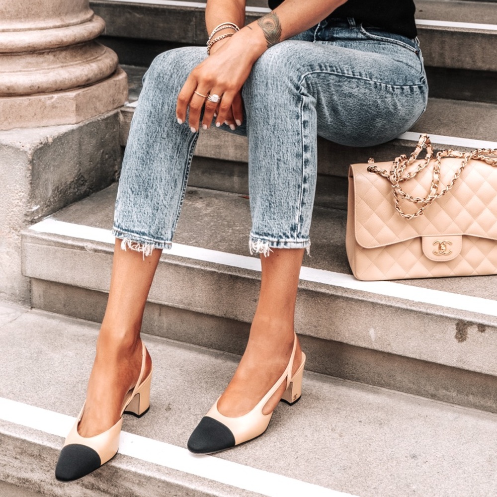 Authentic Chanel slingback small heels